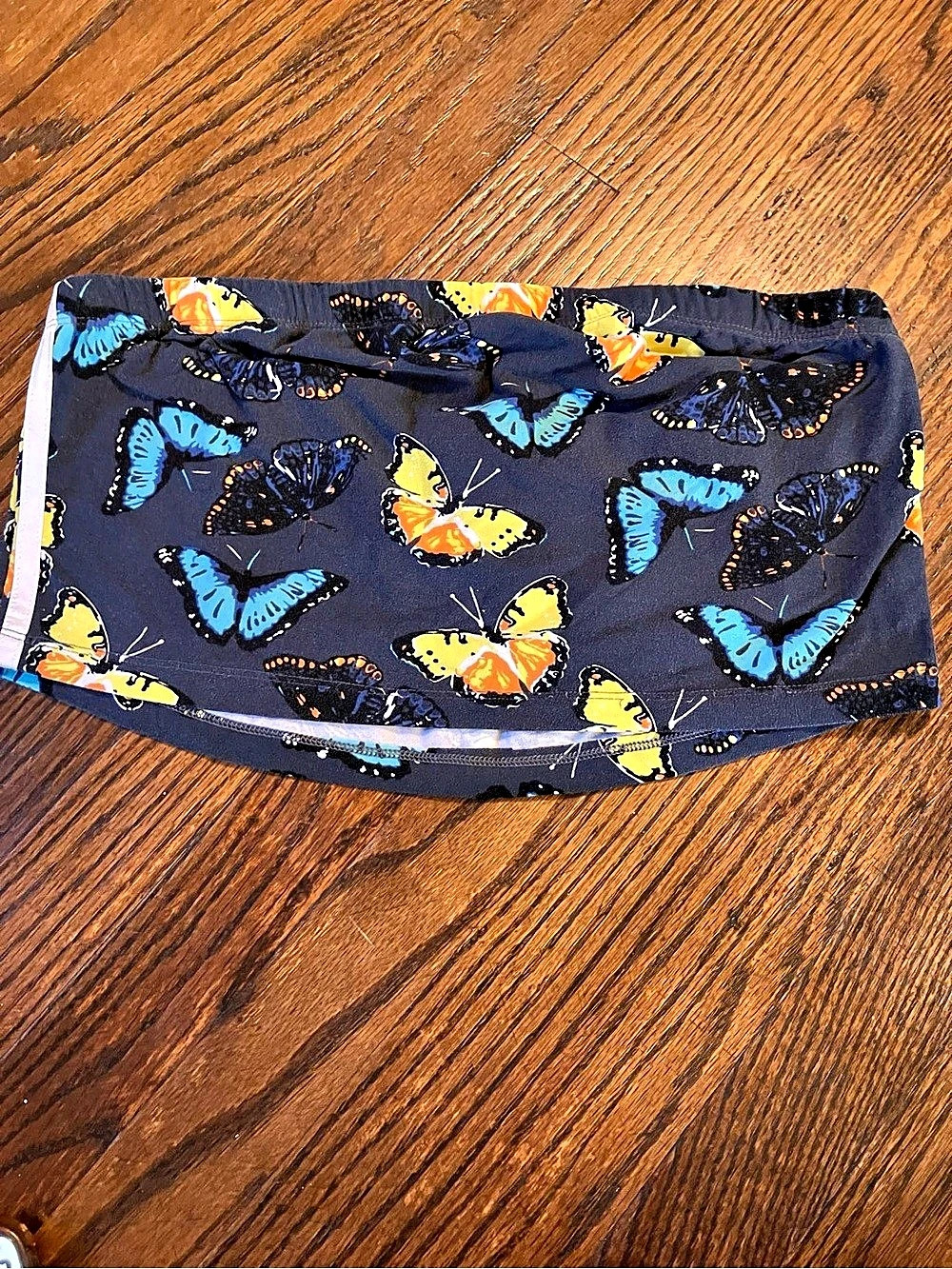 Feathers Butterfly Print Bandeau in Black & Blue Like New